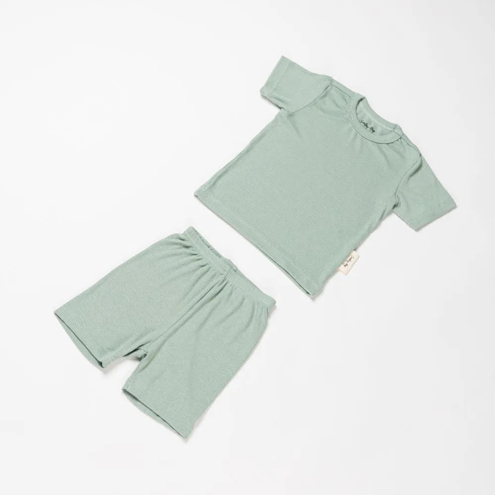 Children Top and Shorts Pajama Set in Oat Beige