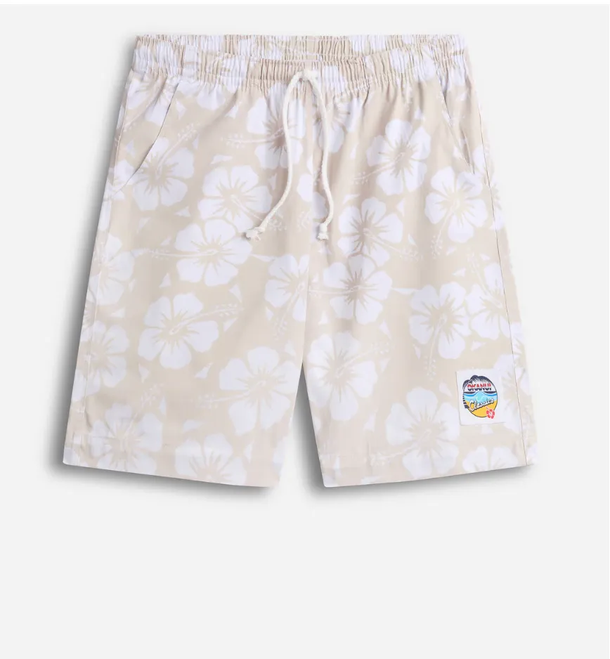 Classic Hibiscus Shorts - Stone