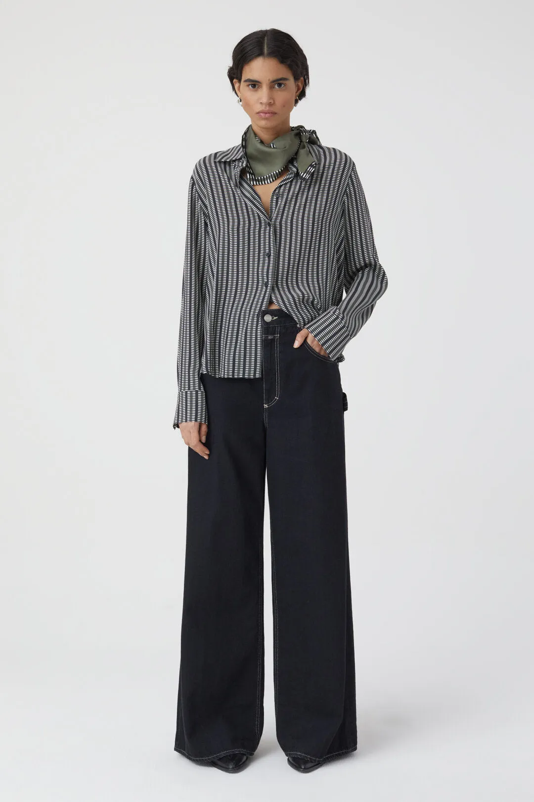 CLOSED WOMENS VISCOSE CREPE BLOUSE - INDUSTRIAL GREEN