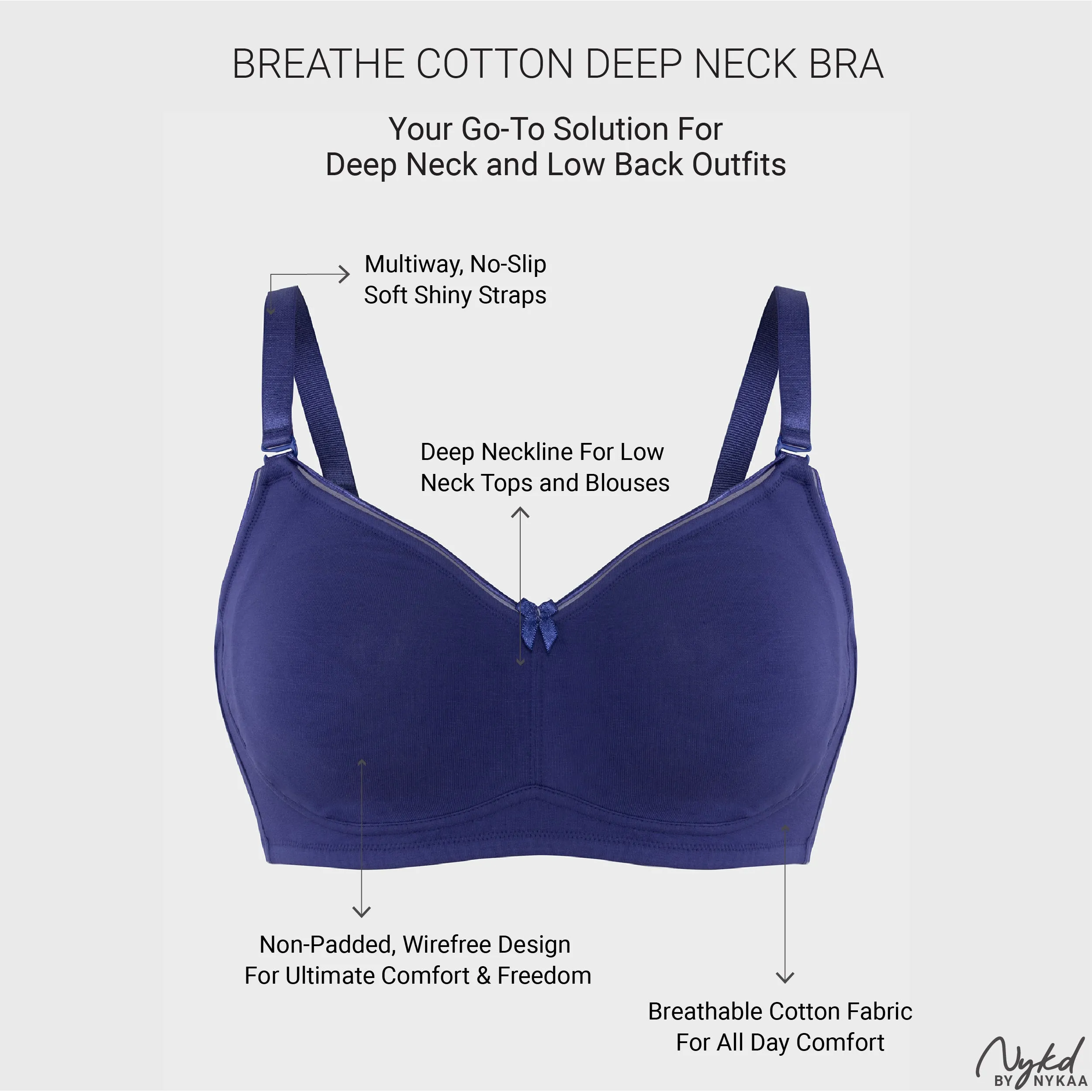 Cotton Deep Neck Non Padded Non Wired Bra with Low Back-NYB391-D.Purple
