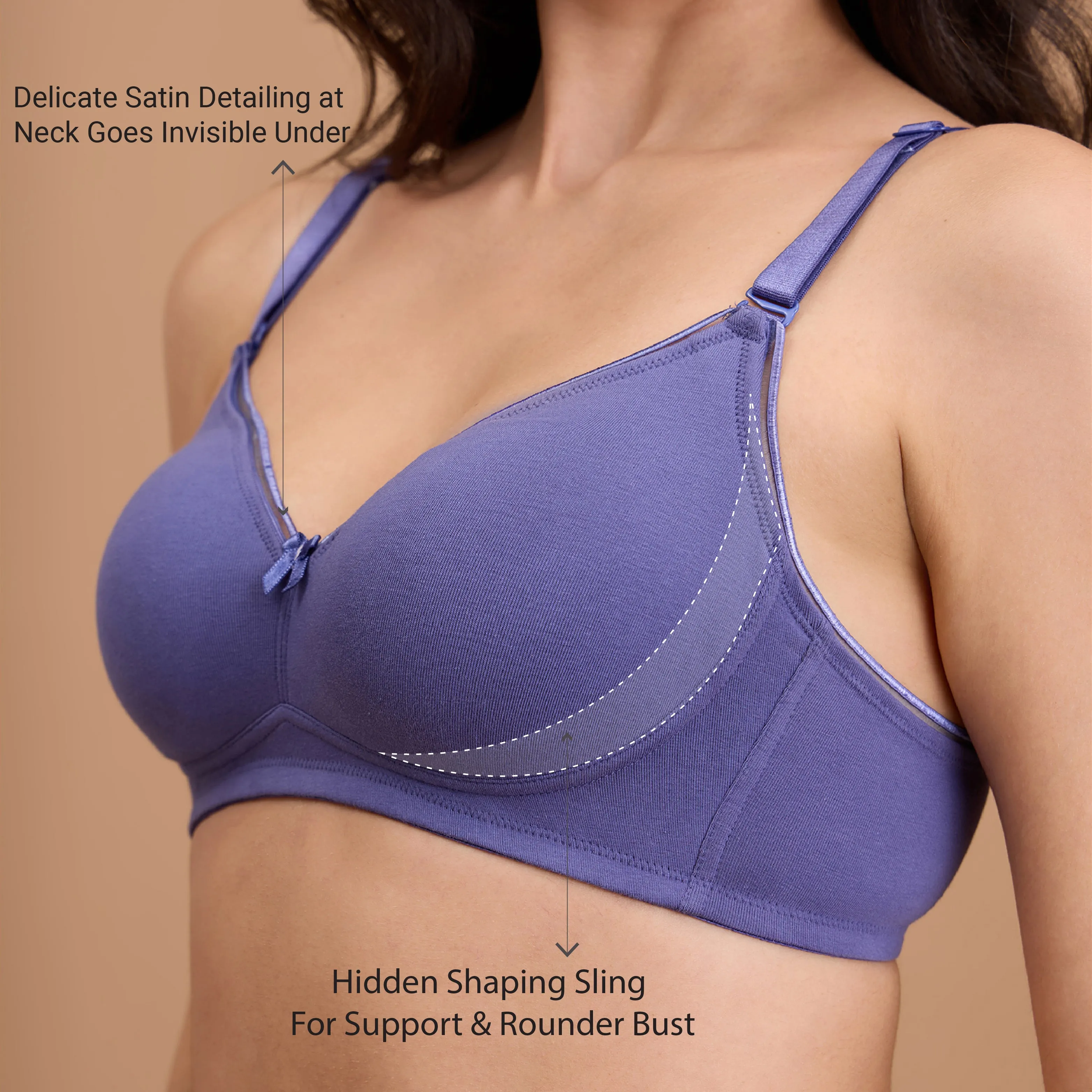 Cotton Deep Neck Non Padded Non Wired Bra with Low Back-NYB391-D.Purple