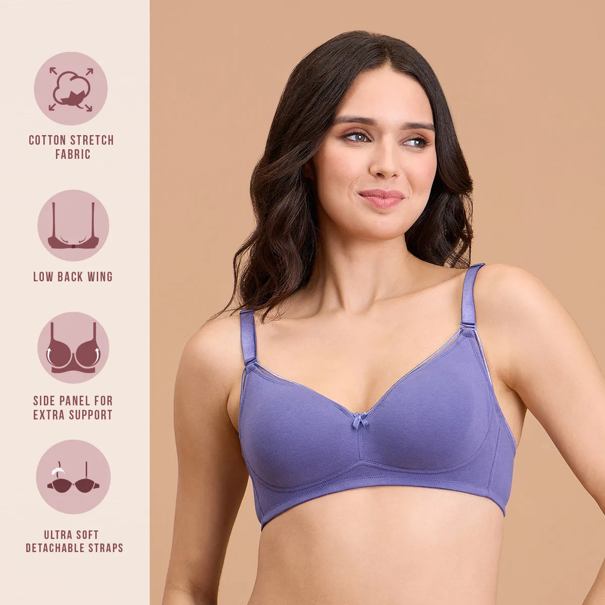 Cotton Deep Neck Non Padded Non Wired Bra with Low Back-NYB391-D.Purple