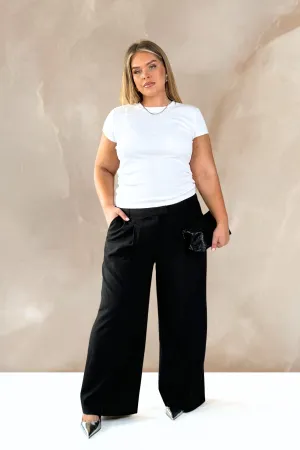 Curve woven tailored wide leg trousers in black
