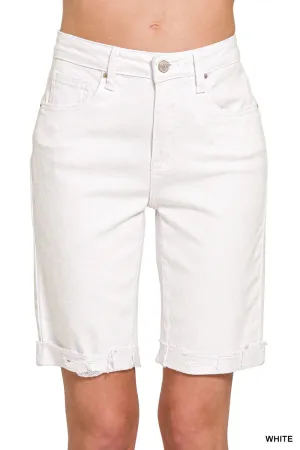 Distressed Bermuda Short - White