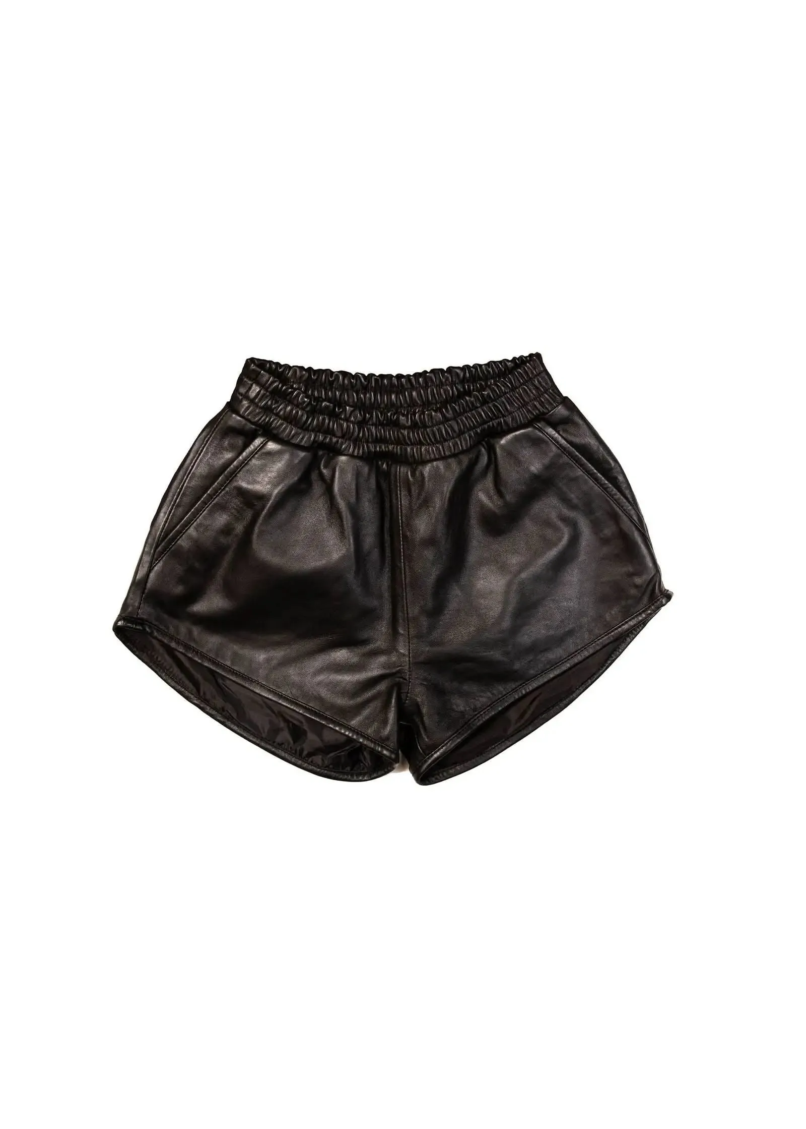 Elegant High Waist Genuine Lambskin Leather Shorts for Women by Fad Closet