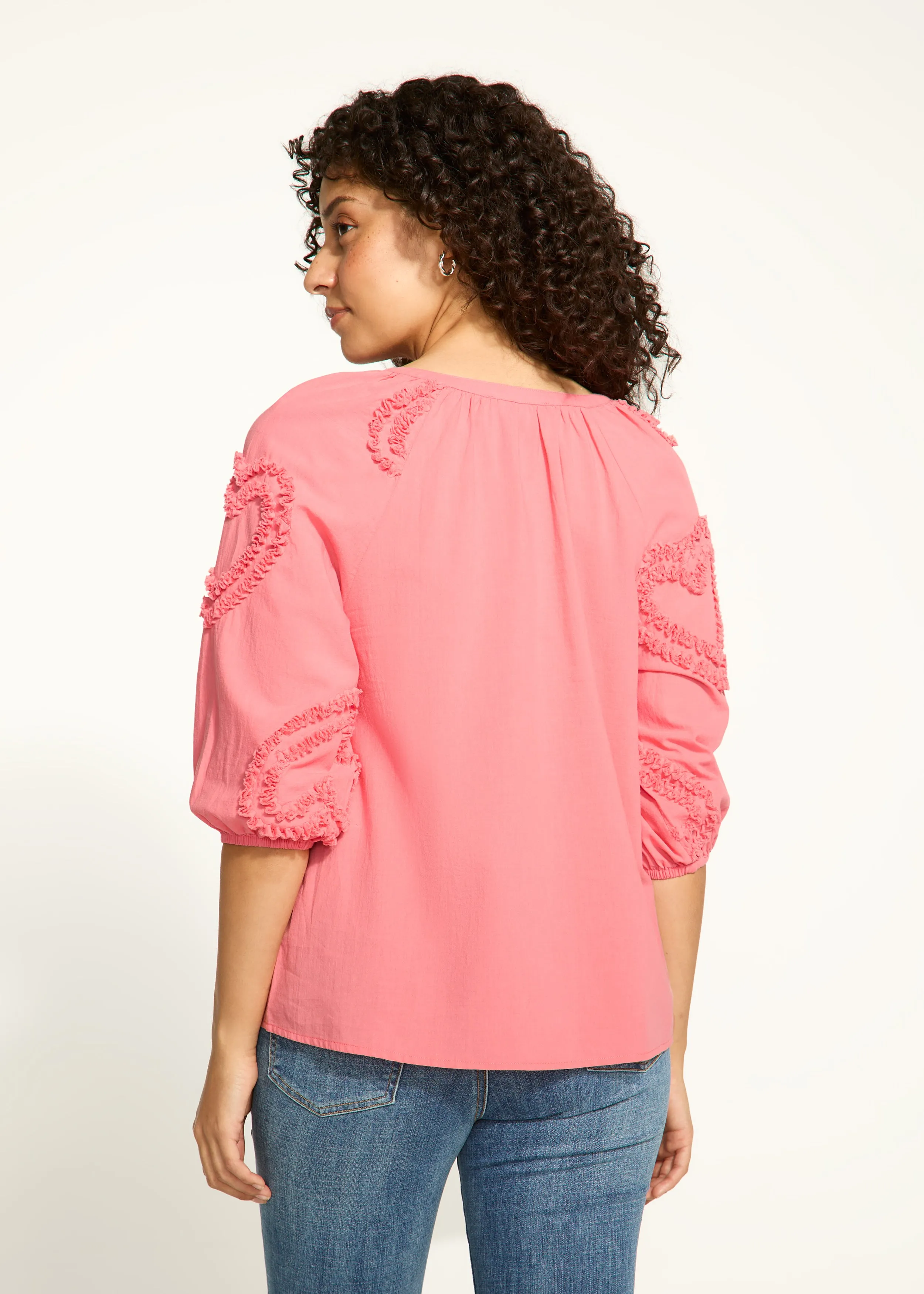 Embellished Cotton Blouse, Coral