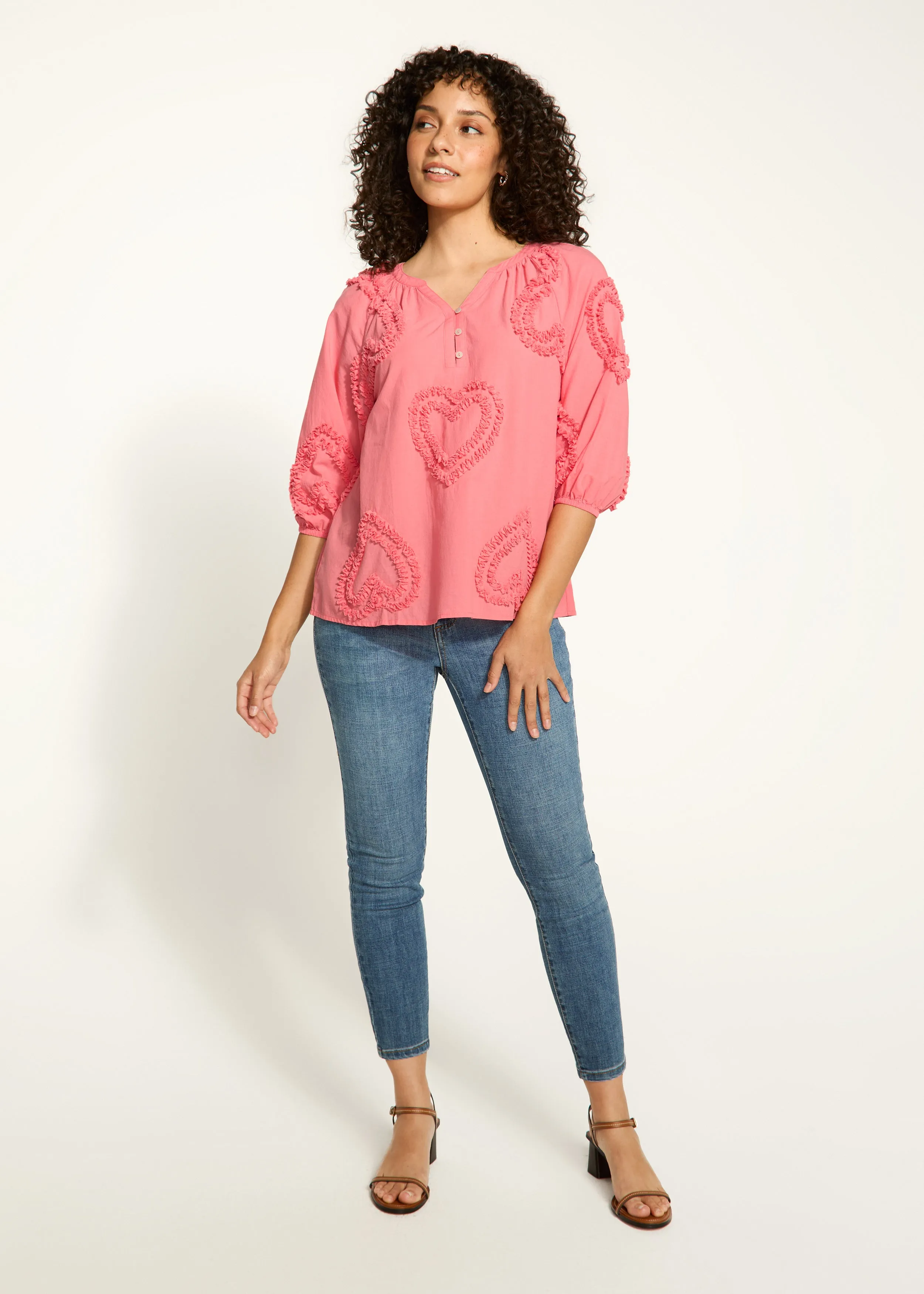 Embellished Cotton Blouse, Coral