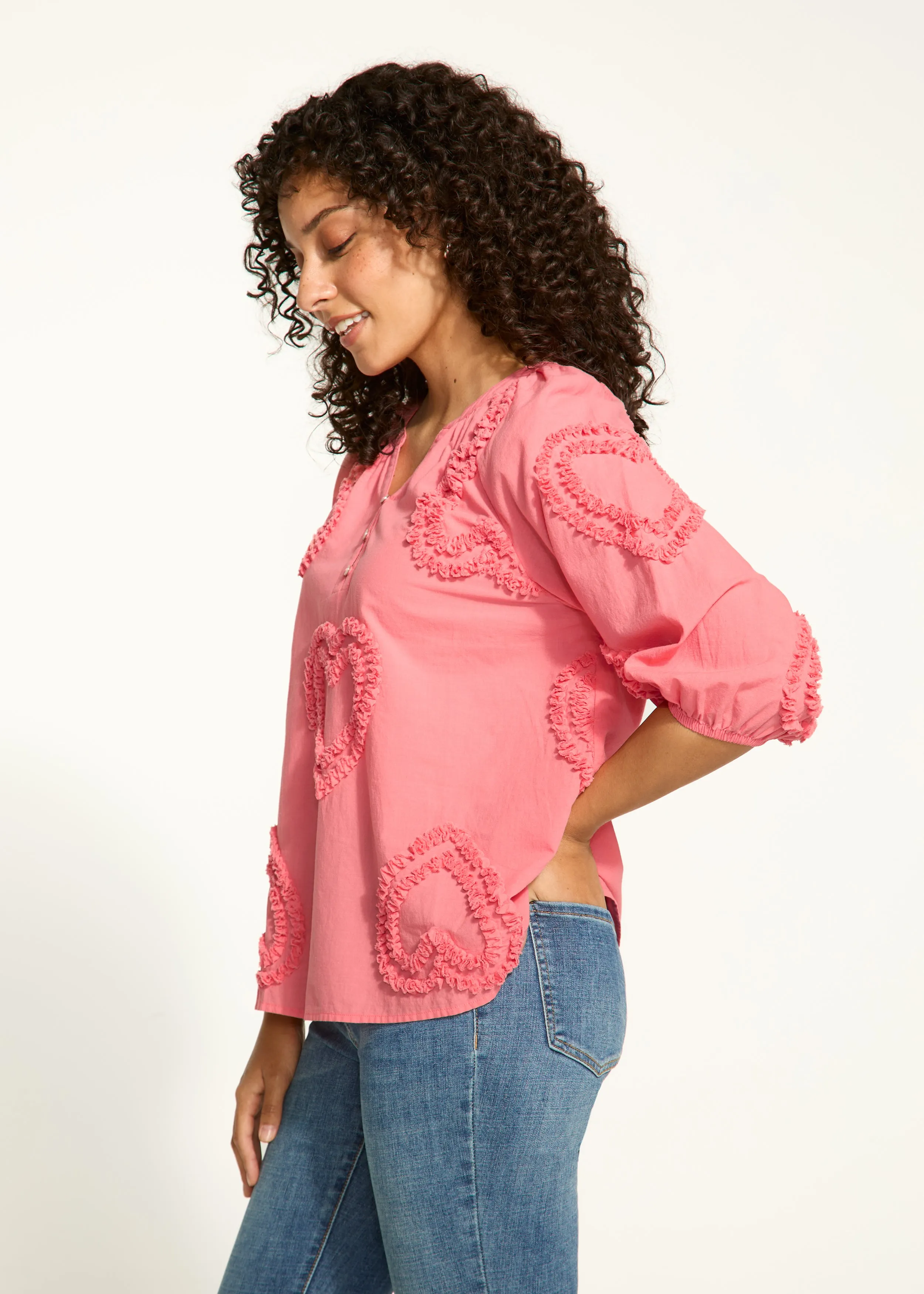 Embellished Cotton Blouse, Coral