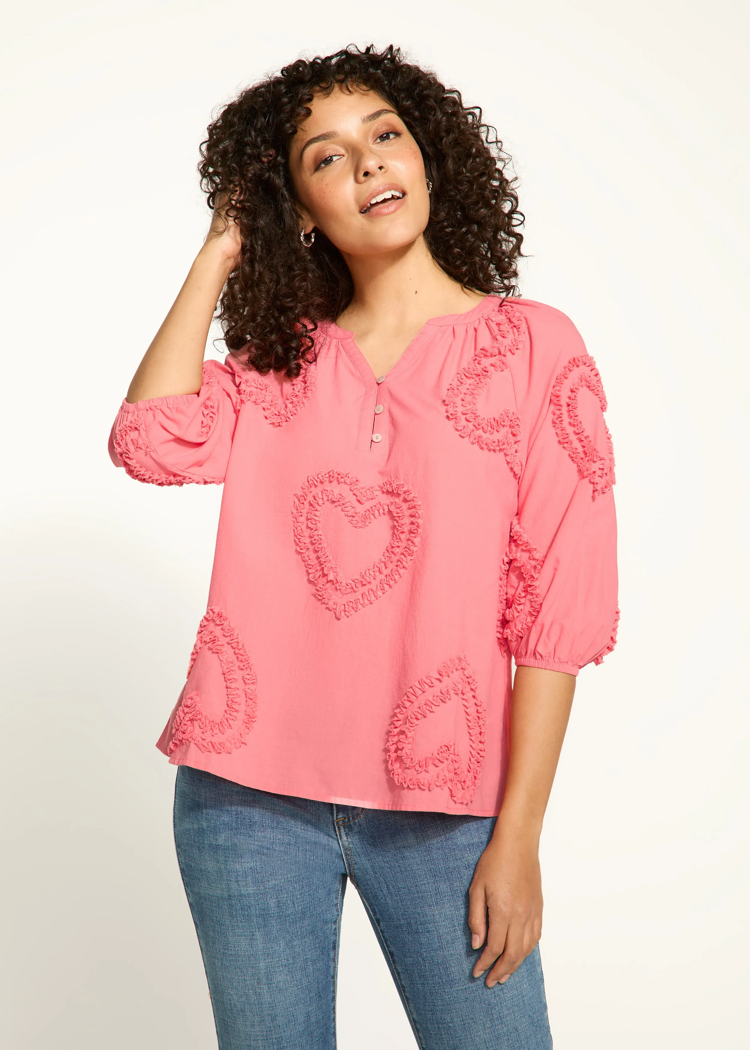 Embellished Cotton Blouse, Coral
