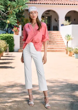 Embellished Cotton Blouse, Coral