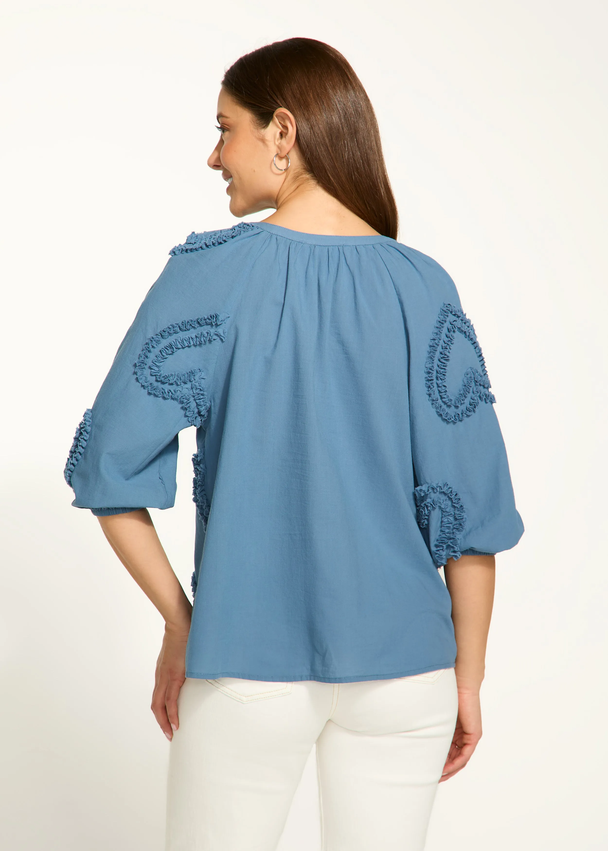 Embellished Cotton Blouse, Navy