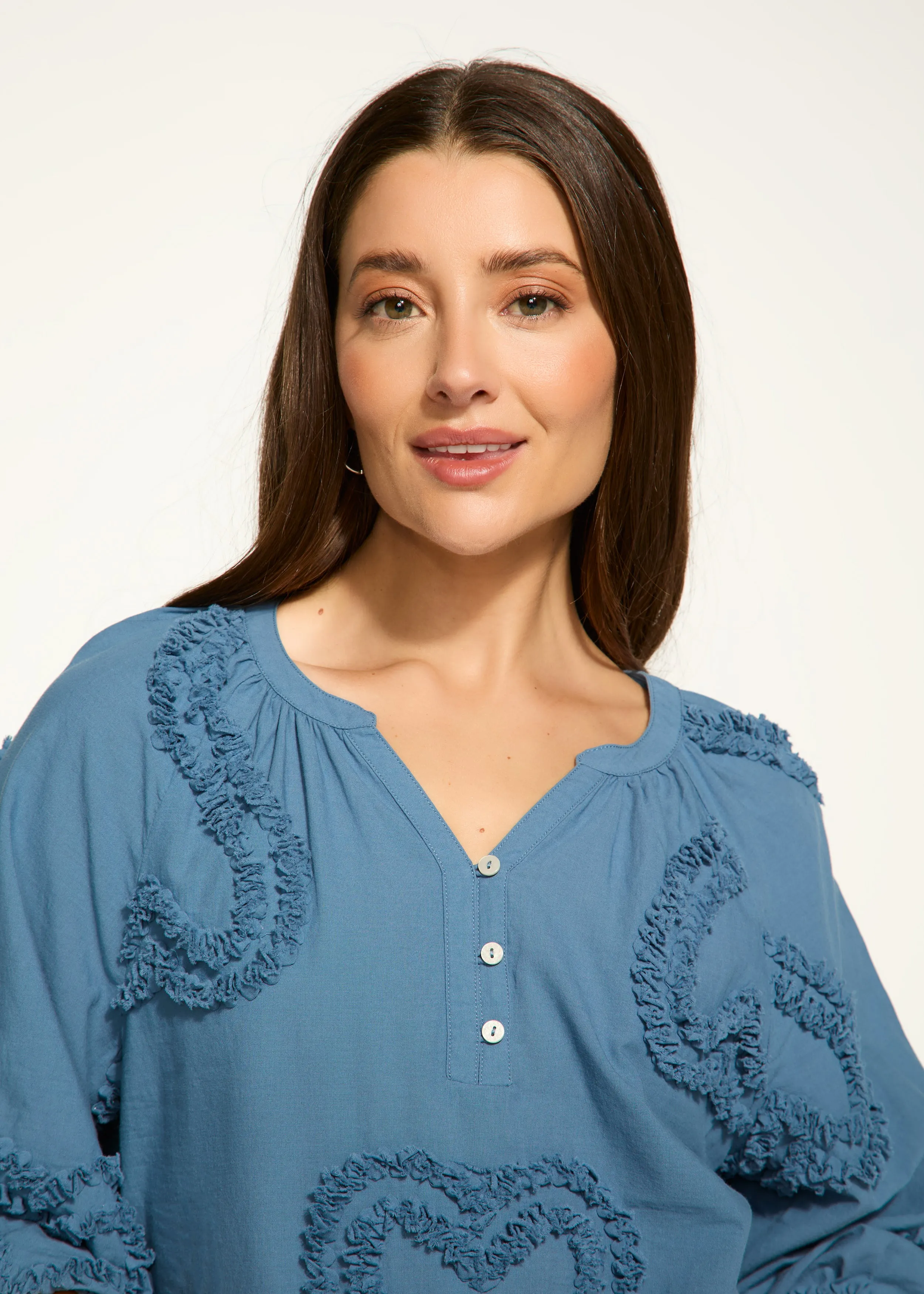 Embellished Cotton Blouse, Navy