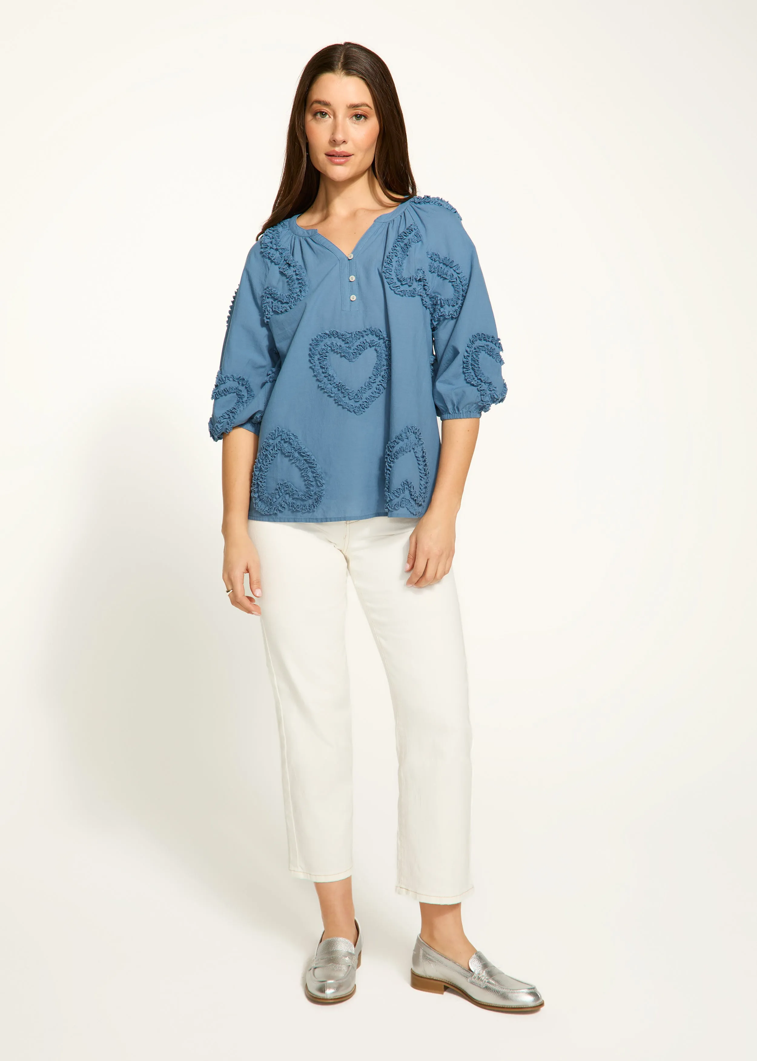 Embellished Cotton Blouse, Navy