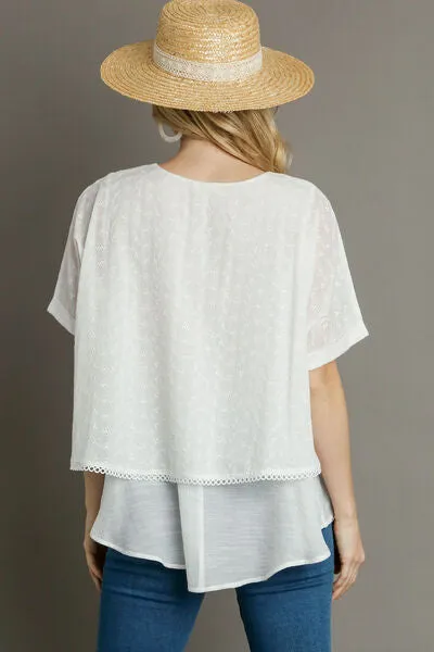 Eyelet Layered Short Sleeve Blouse