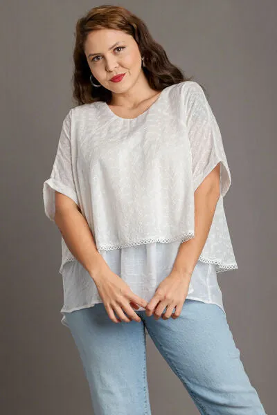 Eyelet Layered Short Sleeve Blouse