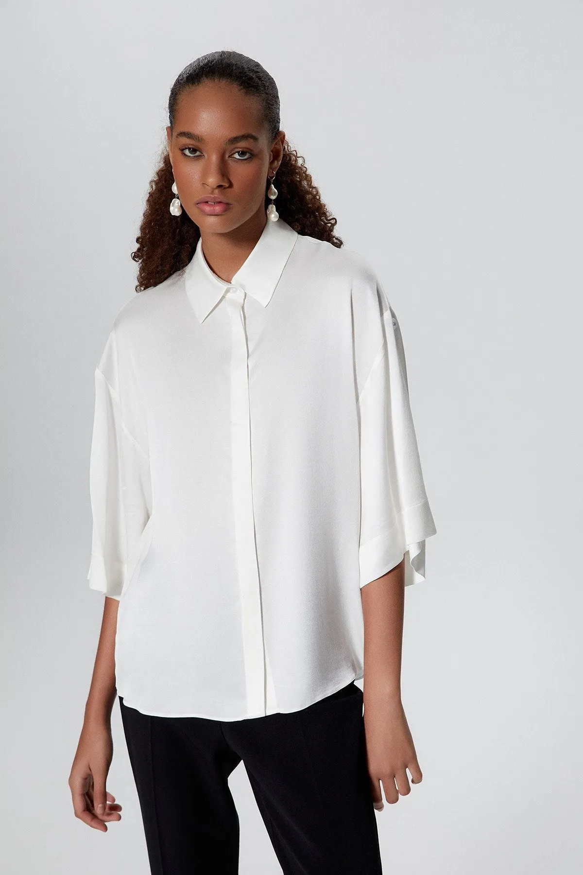 Flowy Ecru Satin Shirt