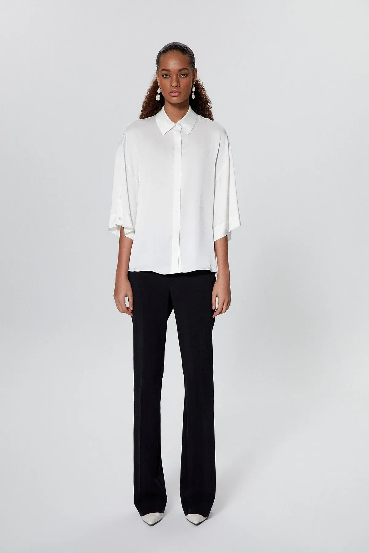 Flowy Ecru Satin Shirt