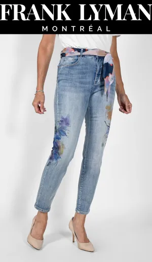 Frank Lyman-231702U-Woven Denim Pant-Pale/Blue