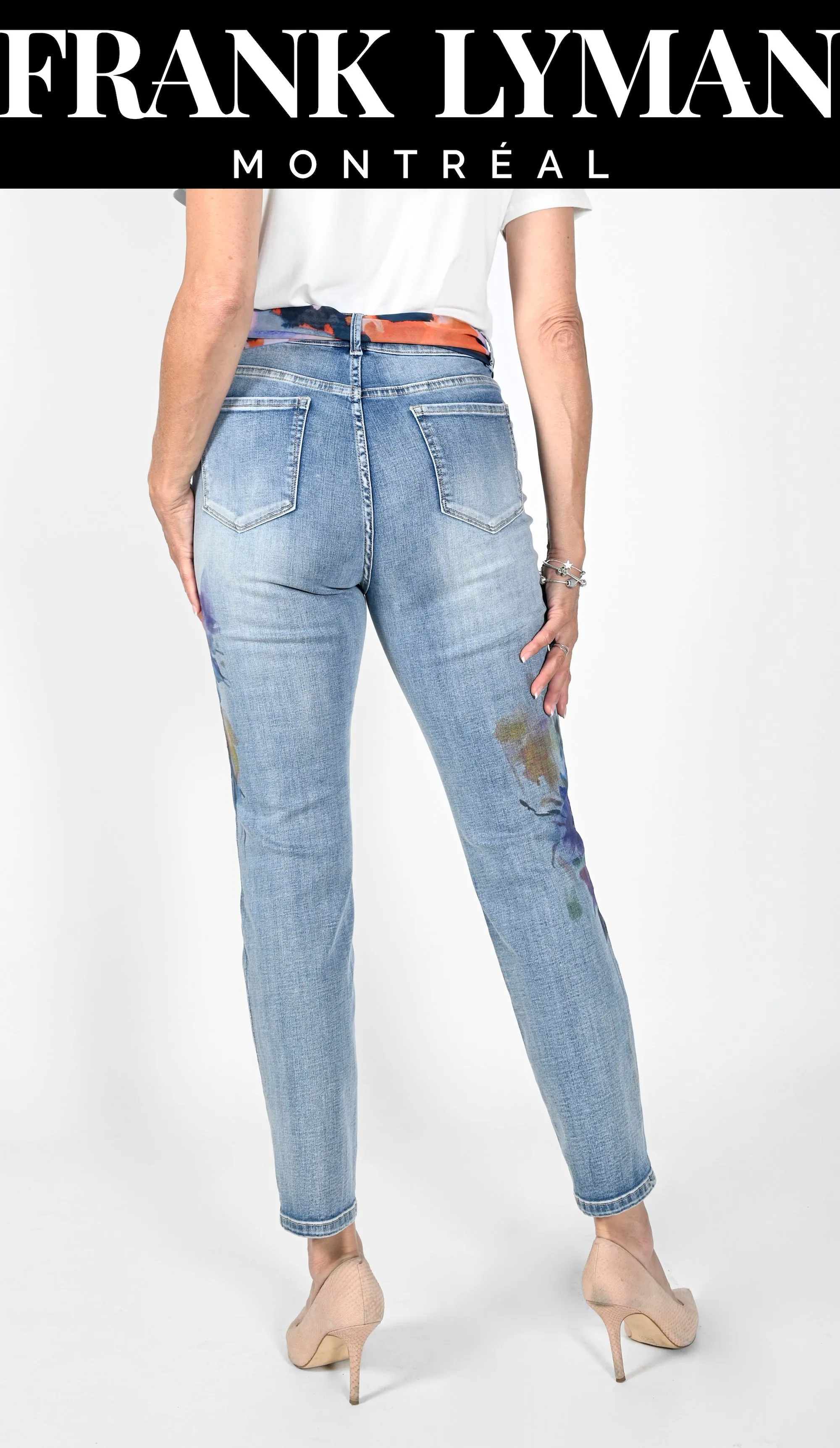 Frank Lyman-231702U-Woven Denim Pant-Pale/Blue