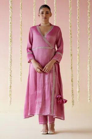 Fuschia Pink Tissue Angarakha with Narrow Pants
