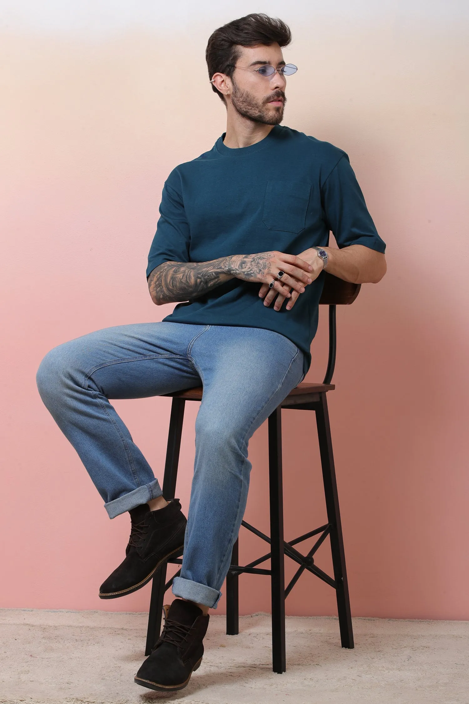 Halfsleeve Indigo 200 GSM Pure Cotton Plian T-shirt