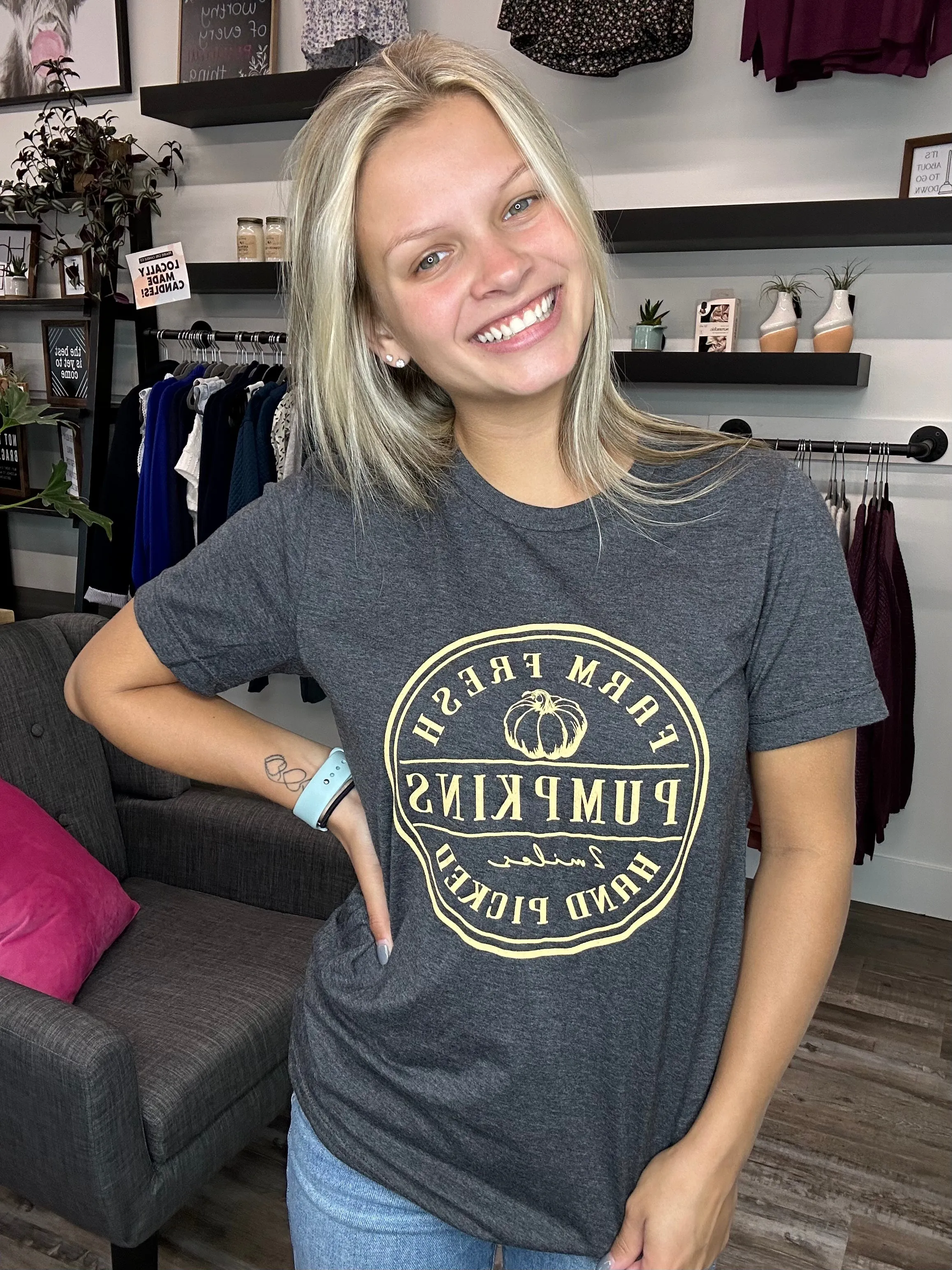 Heather Charcoal Farm Fresh Pumpkin Graphic Tee