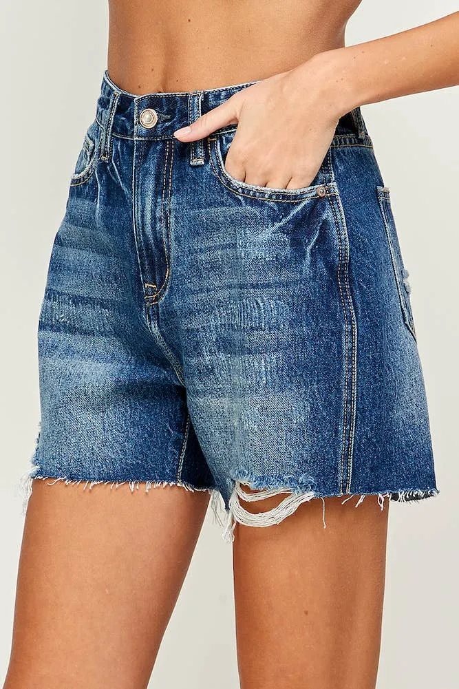 High Rise Boyfriend Midi Denim Shorts