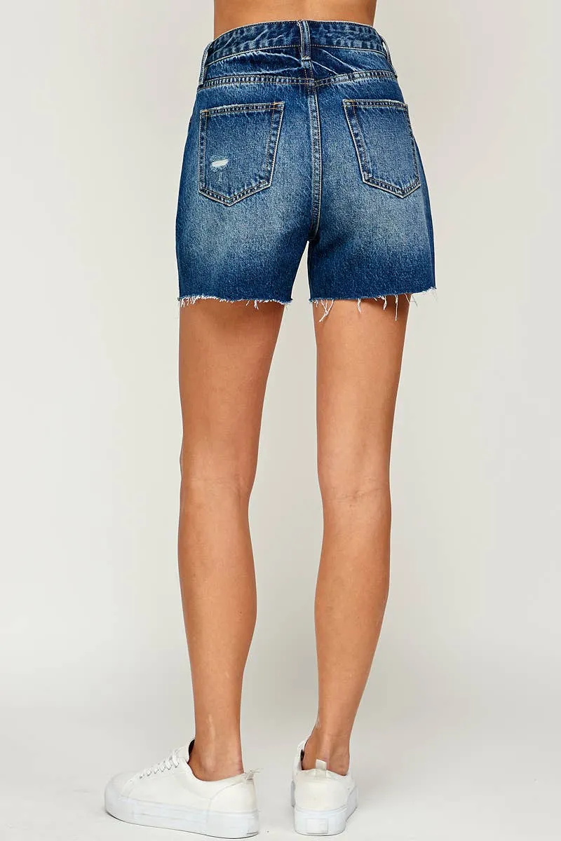High Rise Boyfriend Midi Denim Shorts