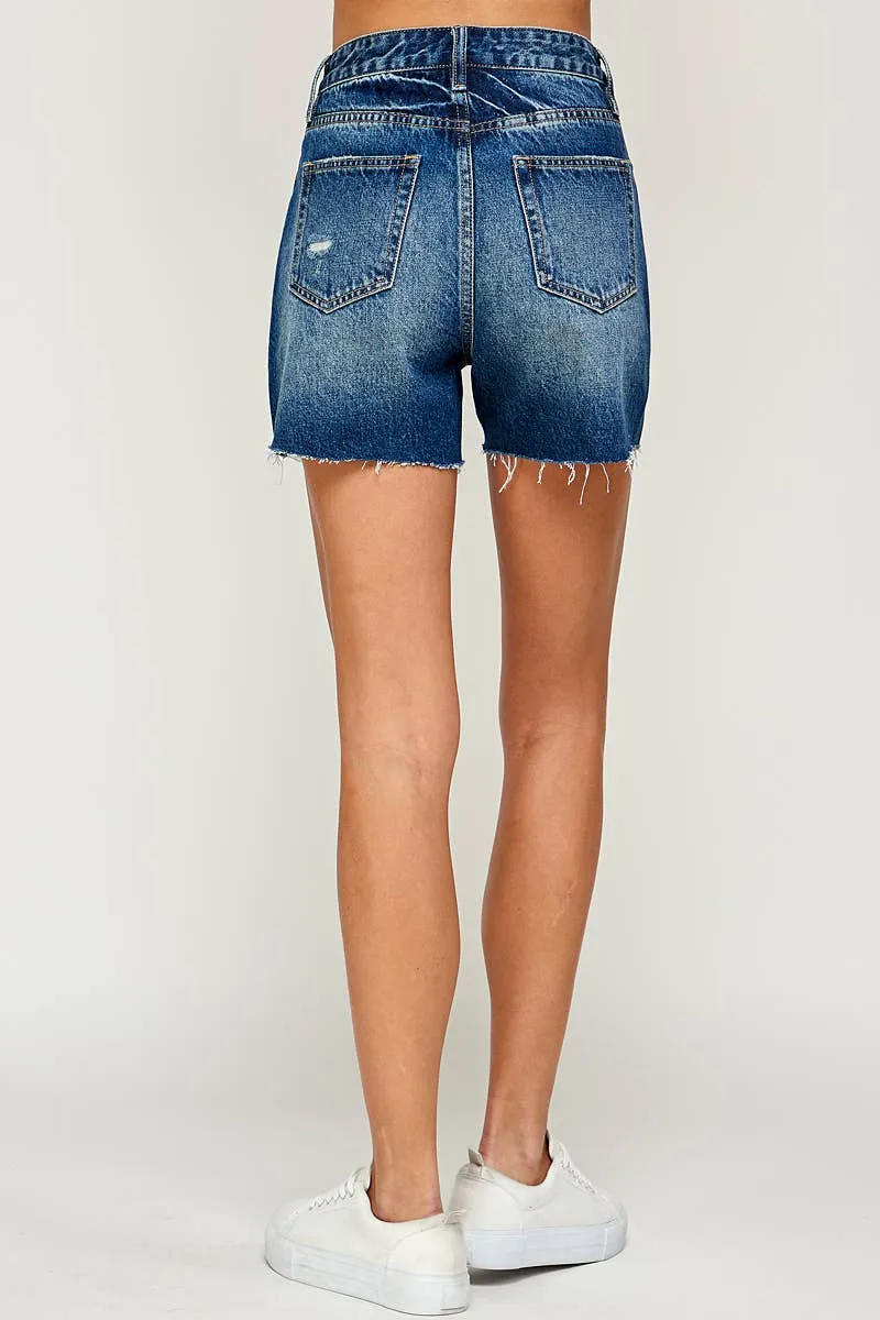 High Rise Boyfriend Midi Denim Shorts
