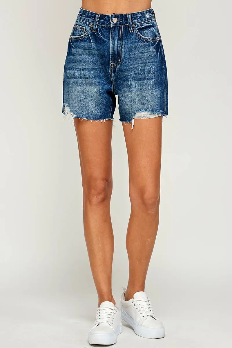 High Rise Boyfriend Midi Denim Shorts