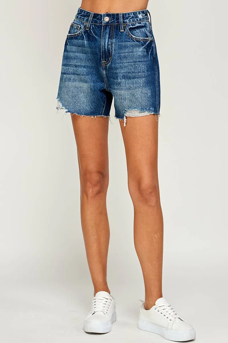 High Rise Boyfriend Midi Denim Shorts