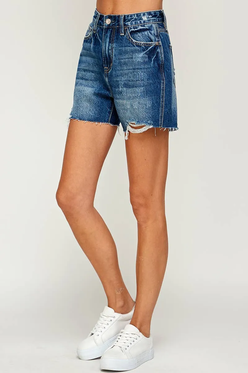 High Rise Boyfriend Midi Denim Shorts