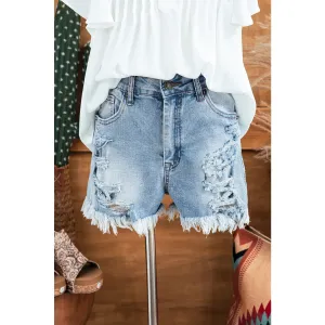 High Rise Distressed Denim Shorts