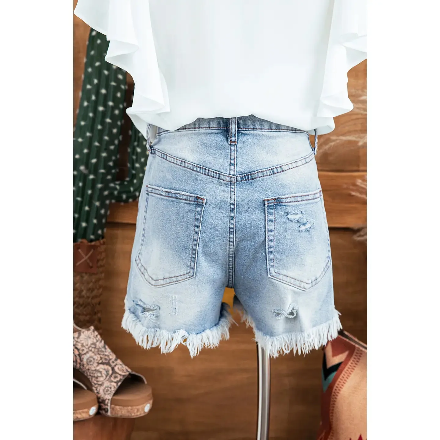 High Rise Distressed Denim Shorts