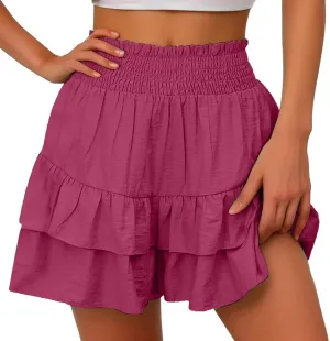High Waisted Ruffle Shorts for Women Pleated Hem Casual Athletic Culottes Bermuda Shorts 2024 Summer Trendy Clothes