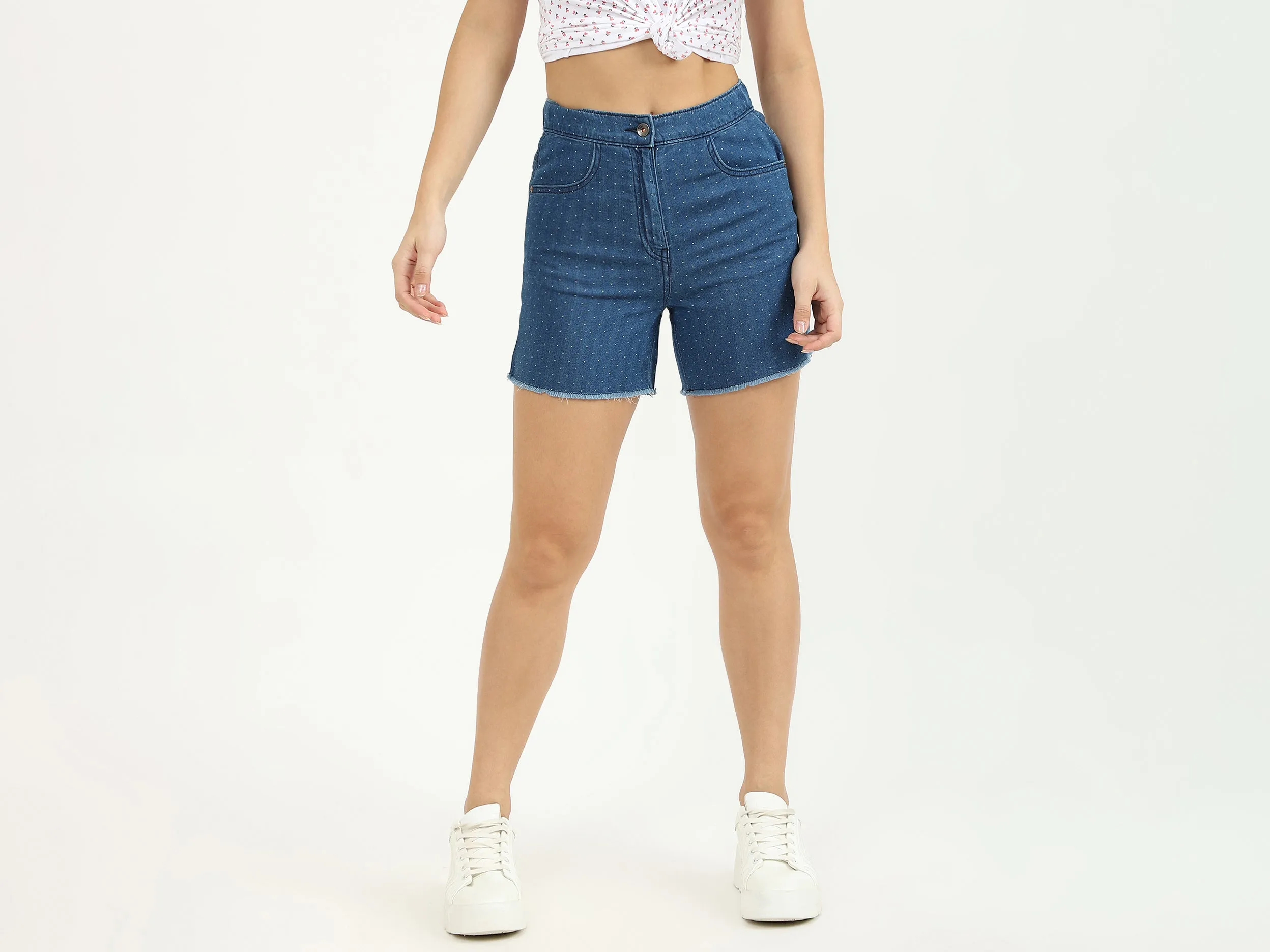 Ladies Solid Mid Rise Shorts