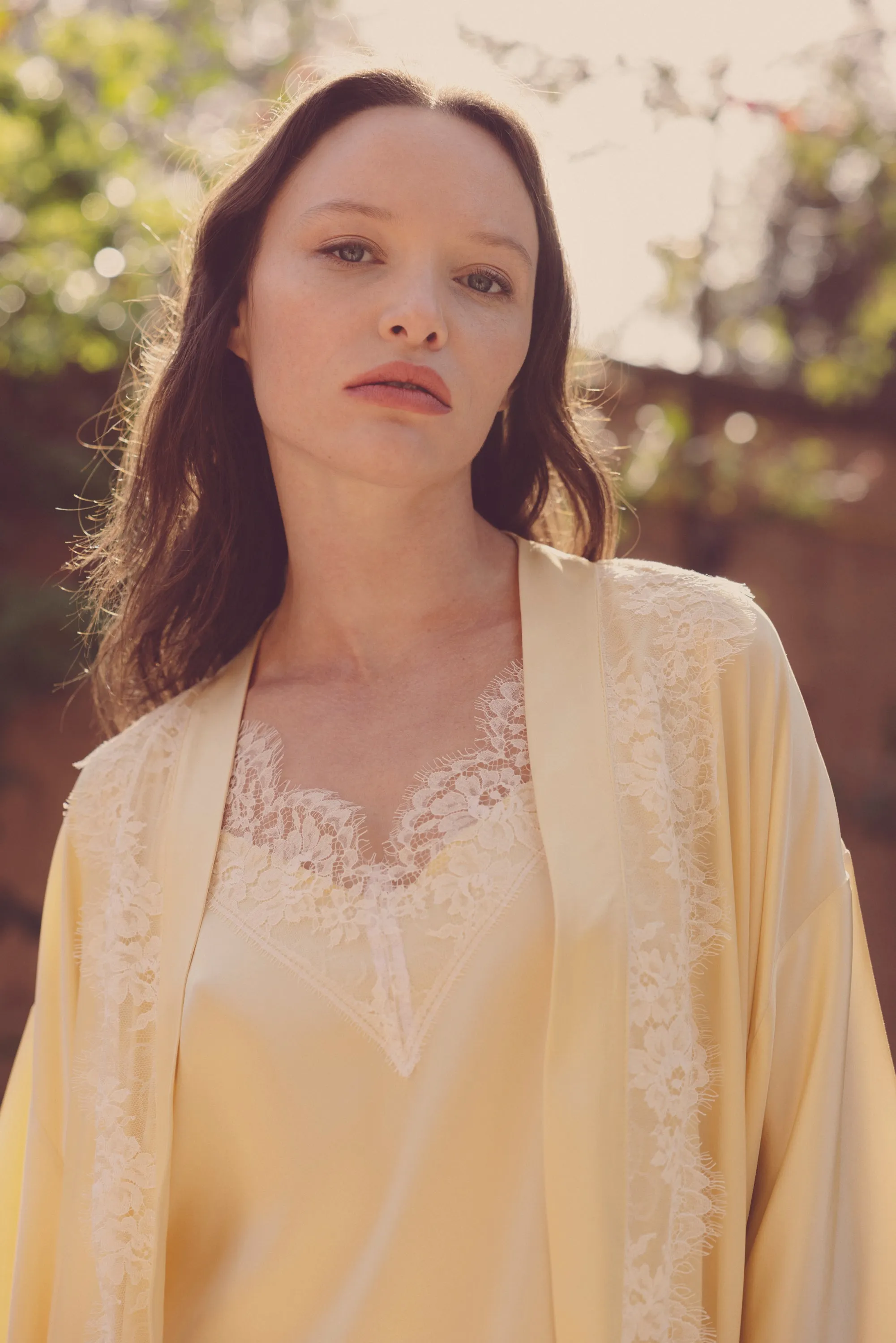 Lana Silk Kimono with Lace Trim