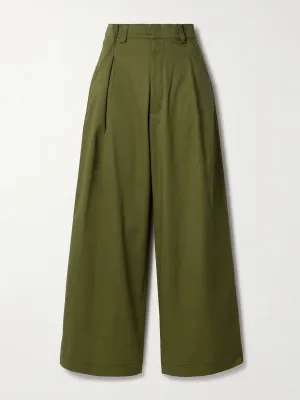 Lani pleated cotton-poplin wide-leg pants
