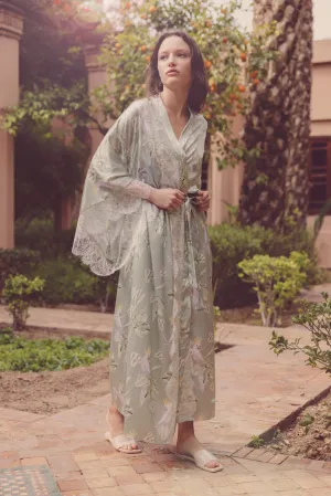 Lauren Silk Lace Trim Kimono Tropical