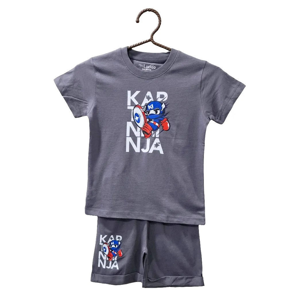 Lucido - T-Shirt & Shorts - Grey - Ninja