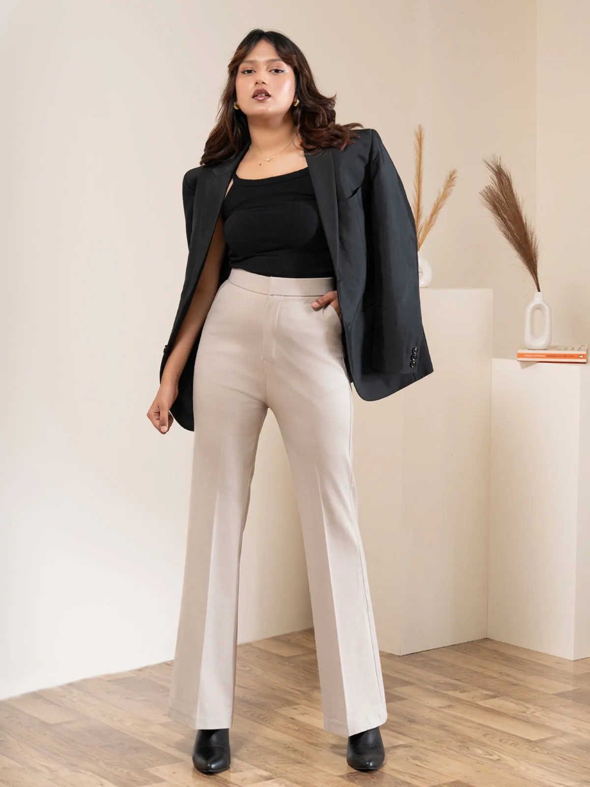 Luxe Beige Bootcut Korean Pants