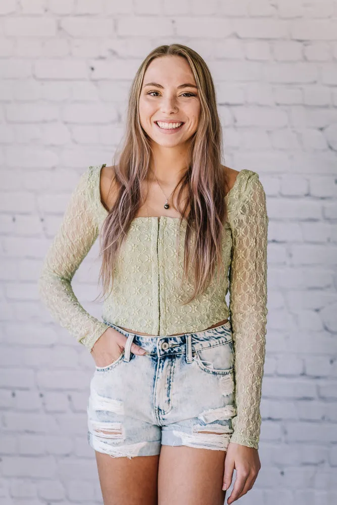Mable Lace Crop Top (Sage)