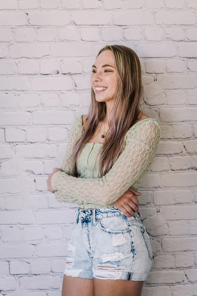 Mable Lace Crop Top (Sage)