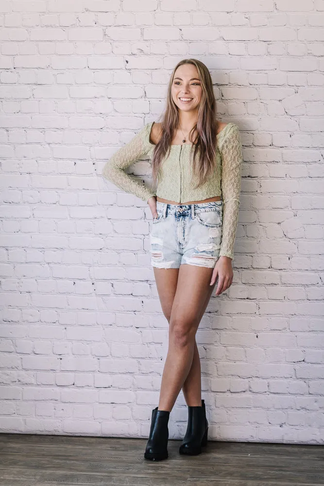 Mable Lace Crop Top (Sage)