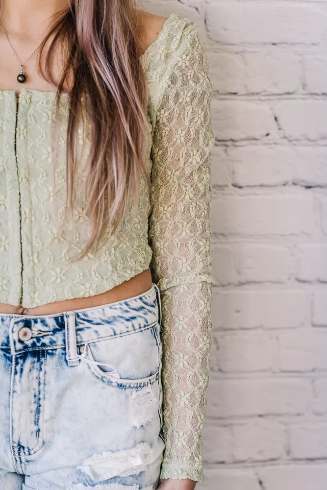 Mable Lace Crop Top (Sage)
