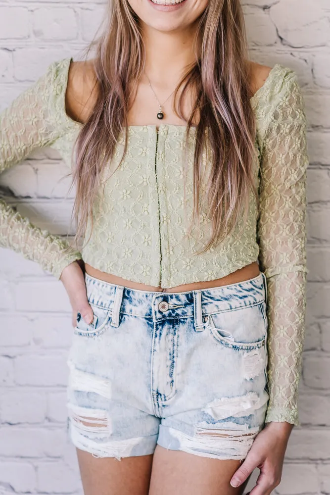 Mable Lace Crop Top (Sage)