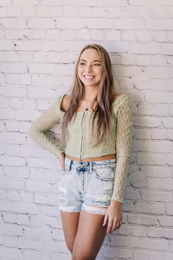Mable Lace Crop Top (Sage)