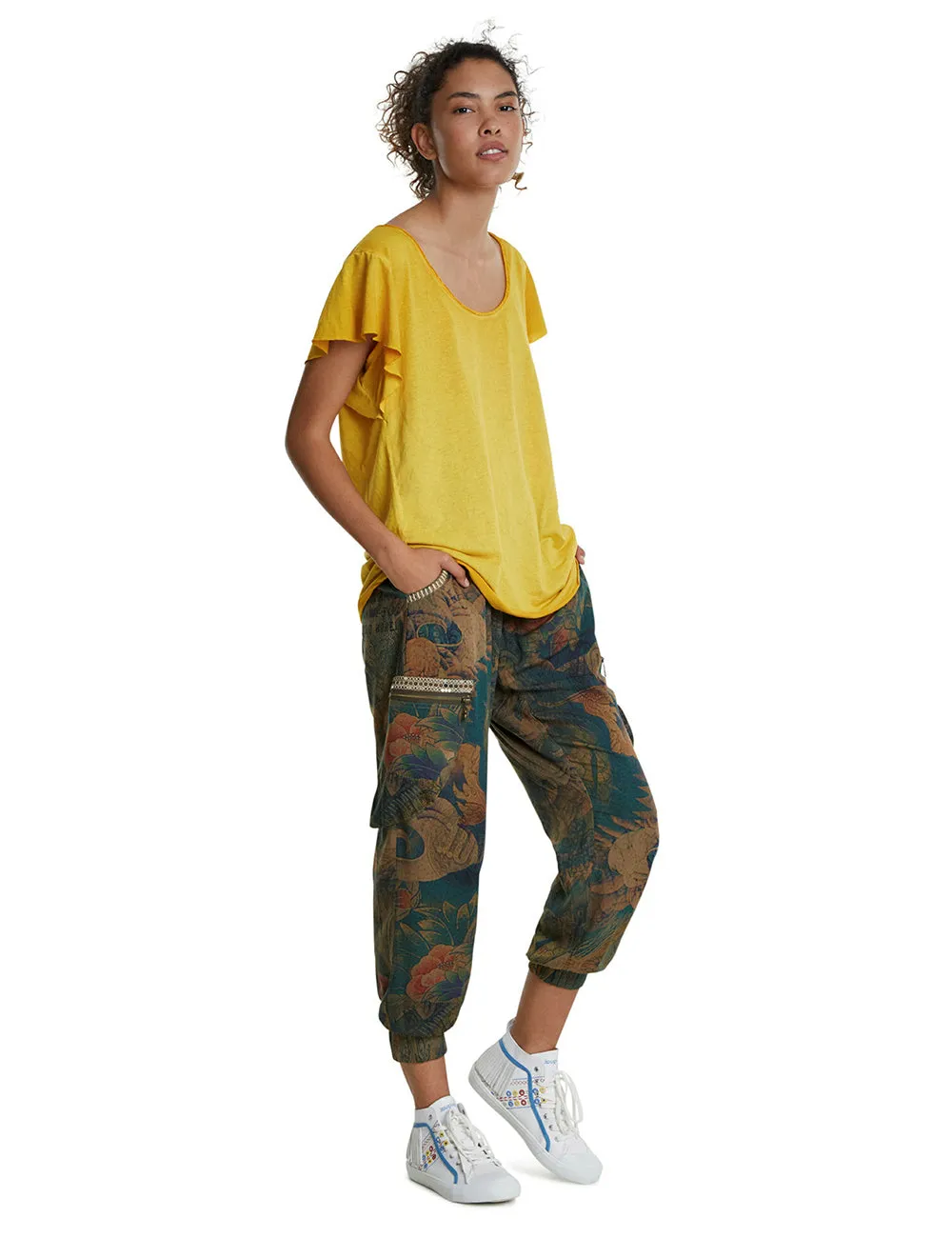 Madrid Floral devoré design Floaty T-shirt Grey / Ochre Desigual Style 20SWTK30