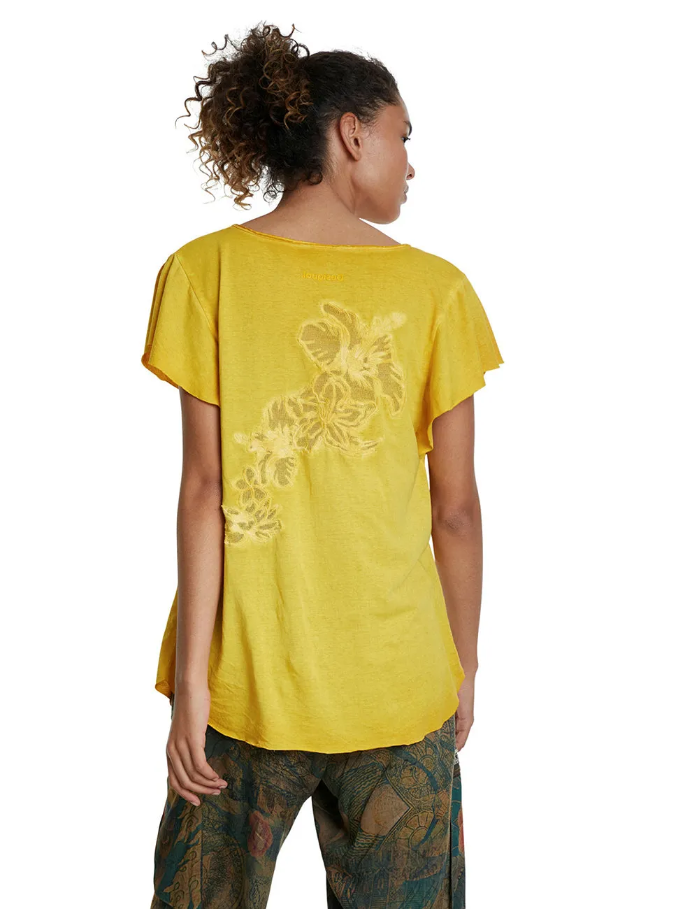 Madrid Floral devoré design Floaty T-shirt Grey / Ochre Desigual Style 20SWTK30