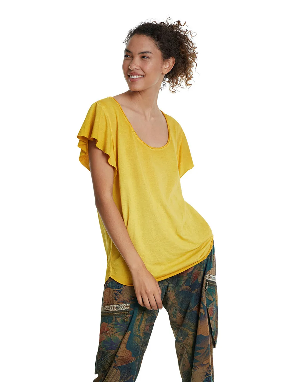 Madrid Floral devoré design Floaty T-shirt Grey / Ochre Desigual Style 20SWTK30